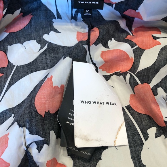 Who What Wear Sz. Medium NWT Wrap Shirt Black, White, Tangerine - Picture 13 of 14